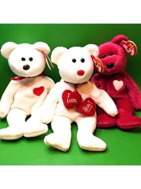 Ty Beanie Baby Truly Valentina Valentino Valentine Plush Bears Toy Gift Lot of 3
